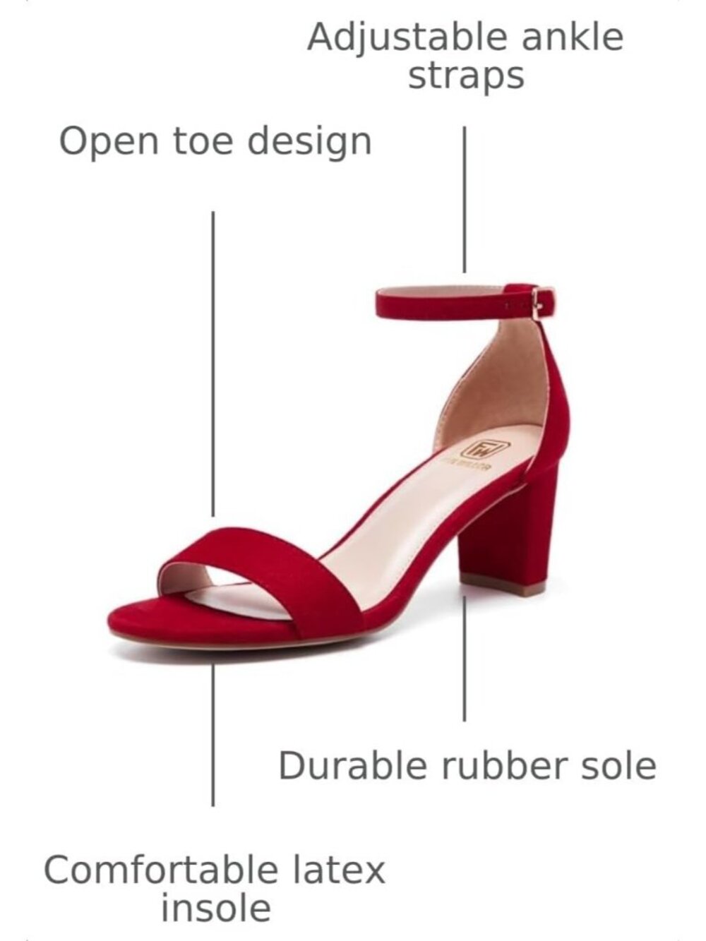 Women's Red Suede Comfortable Open Toe Low Chunky Short Fashion  Dress Heels - Picture 3 of 6
